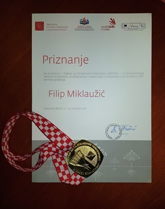 Filip Miklaužić - 1. mjesto na Državnom natjecanju učenika srednjih strukovnih škola RH