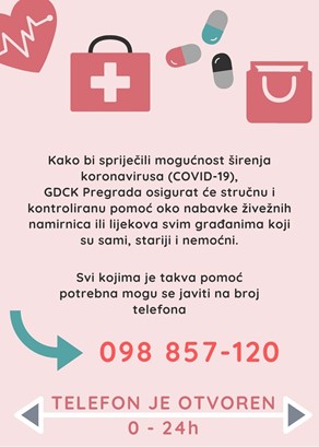 Telefonski broj Gradskog društva Crvenog križa Pregrada - obavijest  