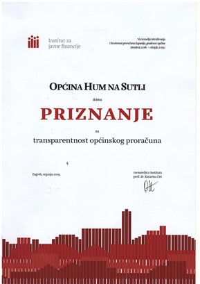 Priznanje Općini Hum na Sutli za transparentnost proračuna