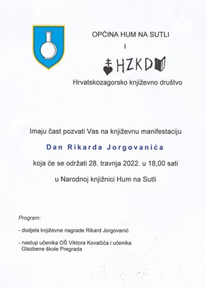 Književna manifestacija Dan Rikarda Jorgovanića, 28.4.2022.