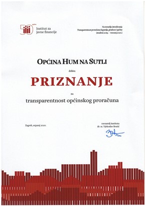 Priznanje Općini Hum na Sutli za transparentnost općinskog proračuna