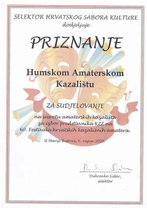 Humsko amatersko kazalište predstavljat će Zagorje na Festivalu hrvatskih kazališnih amatera u Vodicama